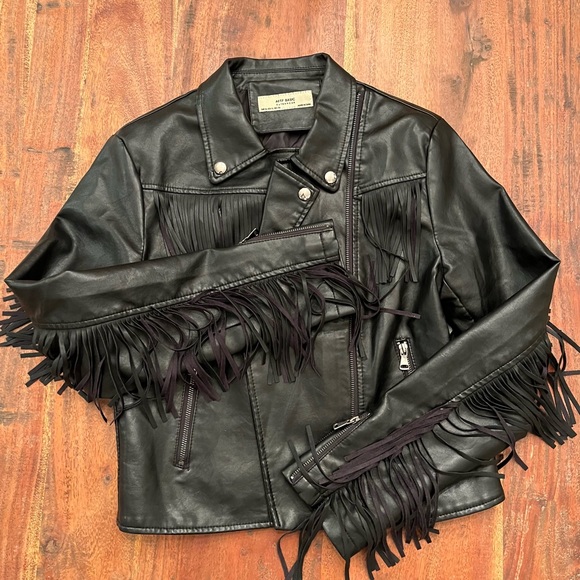 AFTF Basic | Jackets & Coats | Aftf Basic Black Faux Leather Fringed ...